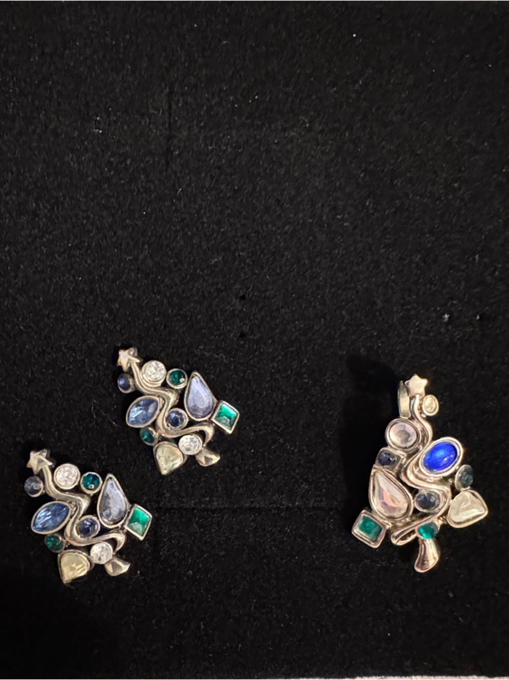 Sterling Silver Multi-Stone Blue & Green Earrings With a Pendant For a Necklace